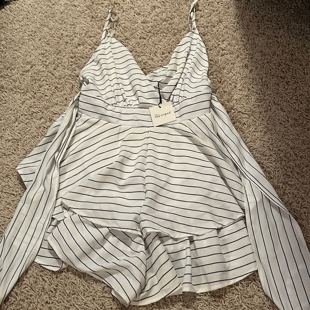 Black and White striped flowy romper